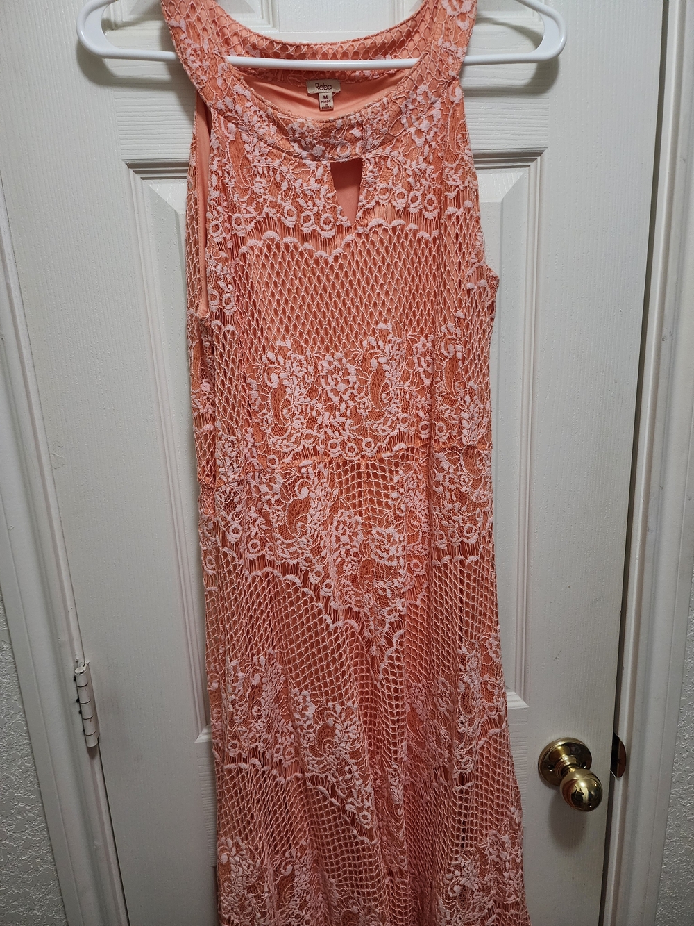 Reba Peach Lace Overlay Maxi Dress Size Medium Boho Sleeveless